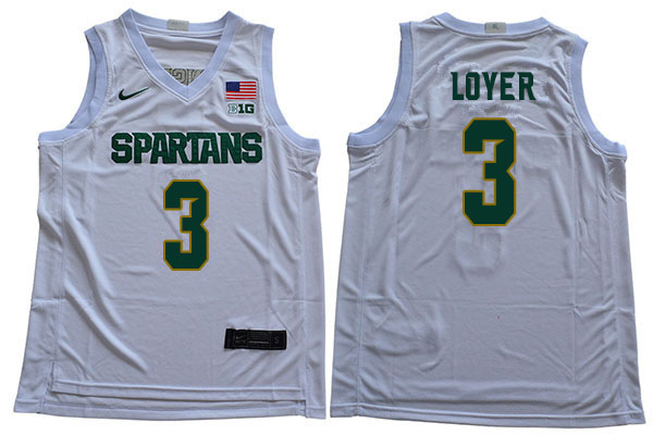 2019-20 Men #3 Foster Loyer Michigan State Spartans College Basketball Jerseys Sale-White
